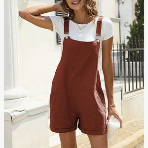 Zhiyouni Women's Cotton Linen Overalls Shorts Romper